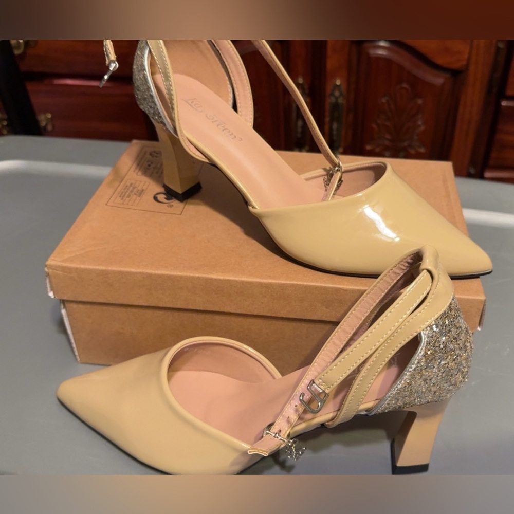 Elegant Beige and Silver Women's Heels